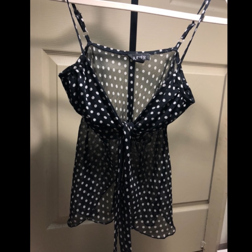 Black and white polka dot spaghetti strap